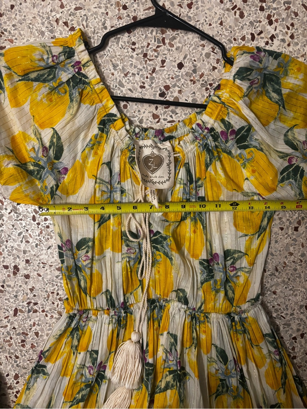 Z&L Europe Lemon Print Metallic Tiered Maxi Sundress, medium - Picture 6 of 11